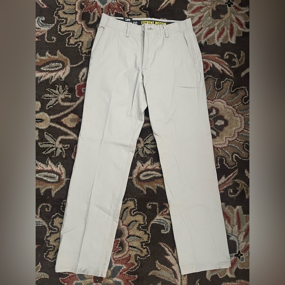 Lee Extreme Motion straight leg pants in off white cream khaki color